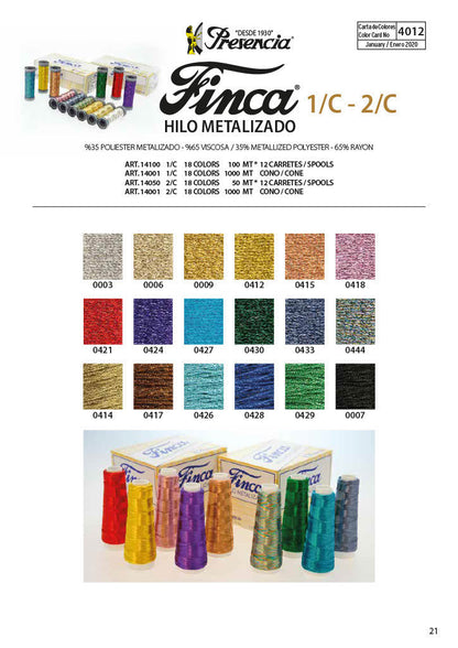 Metallic Thread 'Finca' : 1000 Meters Cone 1 PLY ART14001